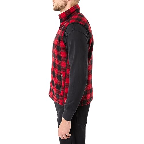 Smith's Workwear Men's Sherpa-Lined Plaid Micro Polar fleece Vest with Zip Pockets