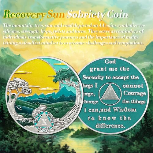 Green Forest 10-Year Sobriety Coin - AA/NA Recovery Medallion for Men and Women