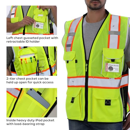 Neopelta Reflective Safety Vest, Yellow Mesh, 3M Tape, Heavy Duty, ID Pocket, Padded Neck