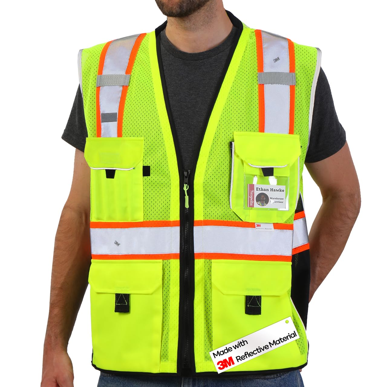 Neopelta Reflective Safety Vest, Yellow Mesh, 3M Tape, Heavy Duty, ID Pocket, Padded Neck