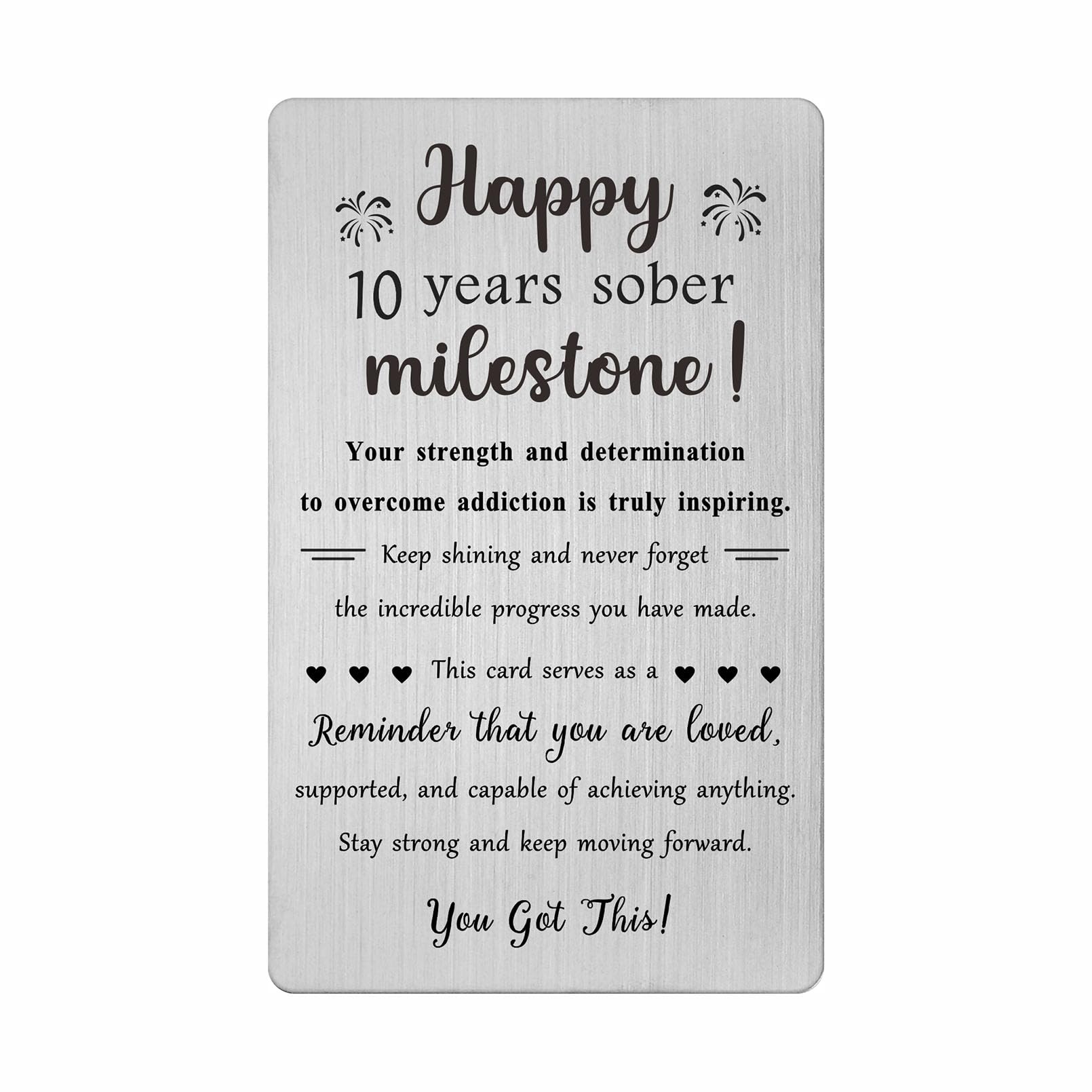 10-Year Sobriety Gifts - Engraved Metal Card for Men and Women