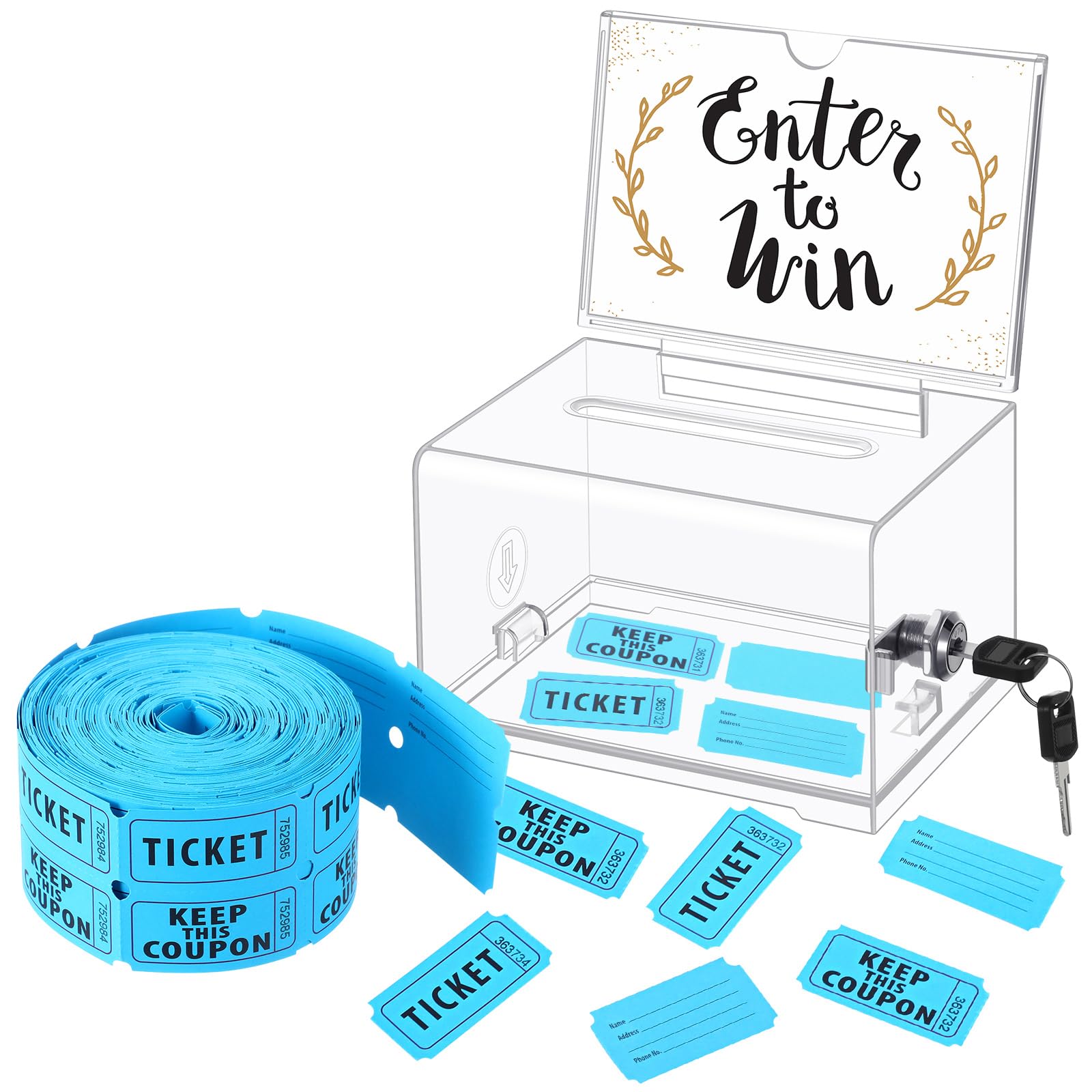 Clear Raffle Box with Lock and 500 Tickets - Blue