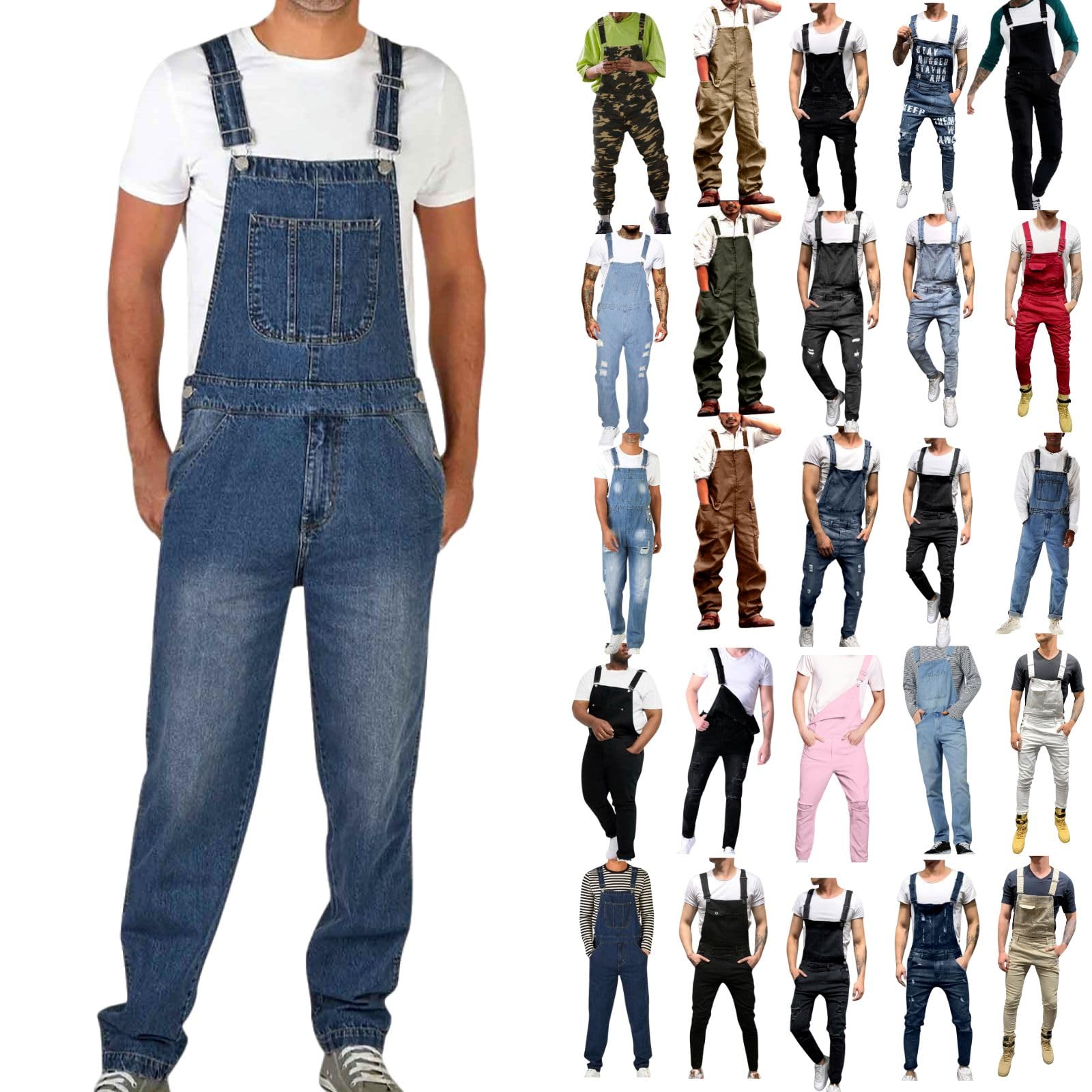 Good Men's Classic Denim Bib Overalls with Adjustable Straps Jeans