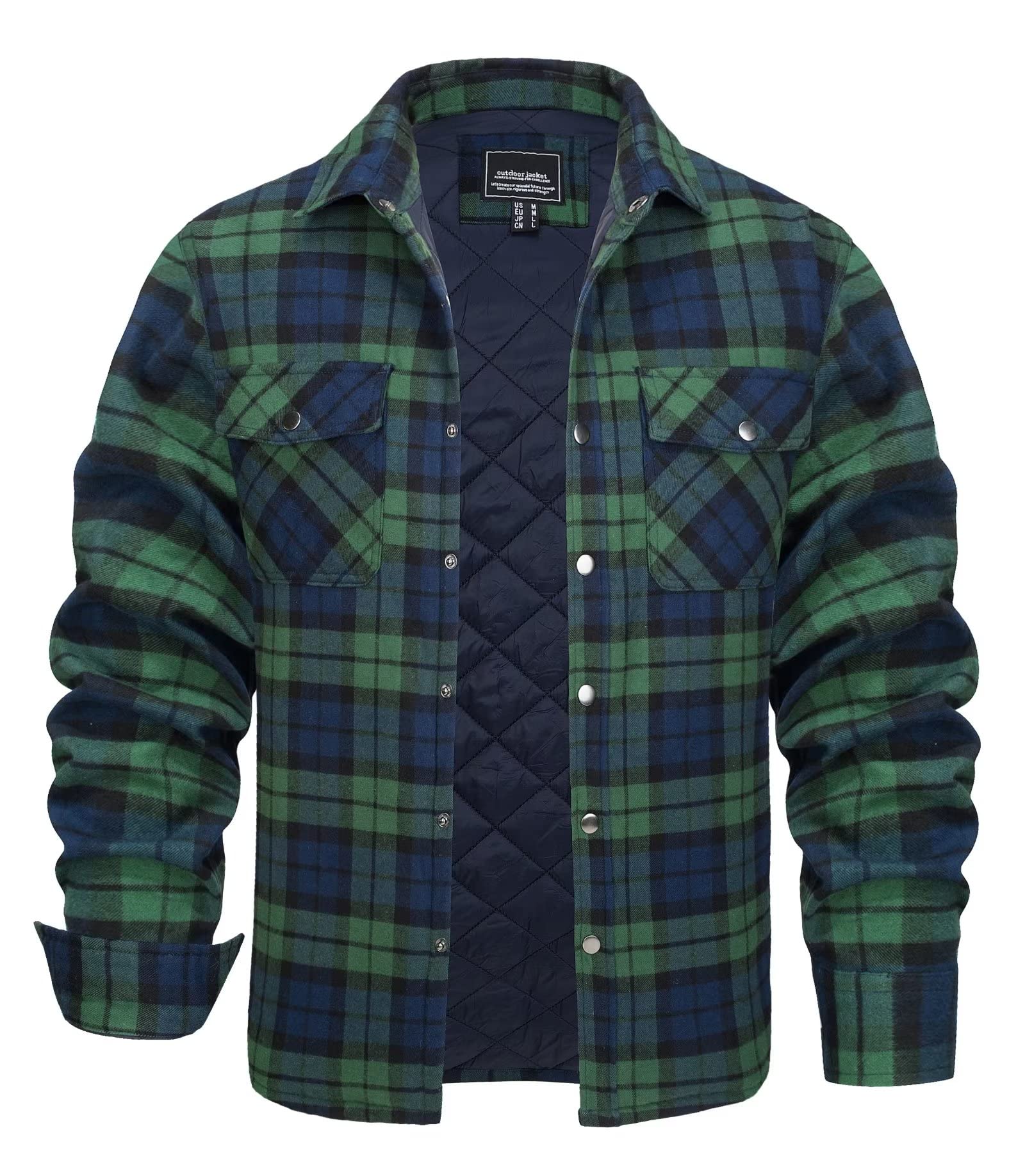 KEFITEVD Men's Warm Quilted Flannel Shirt Jacket Plaid Coats
