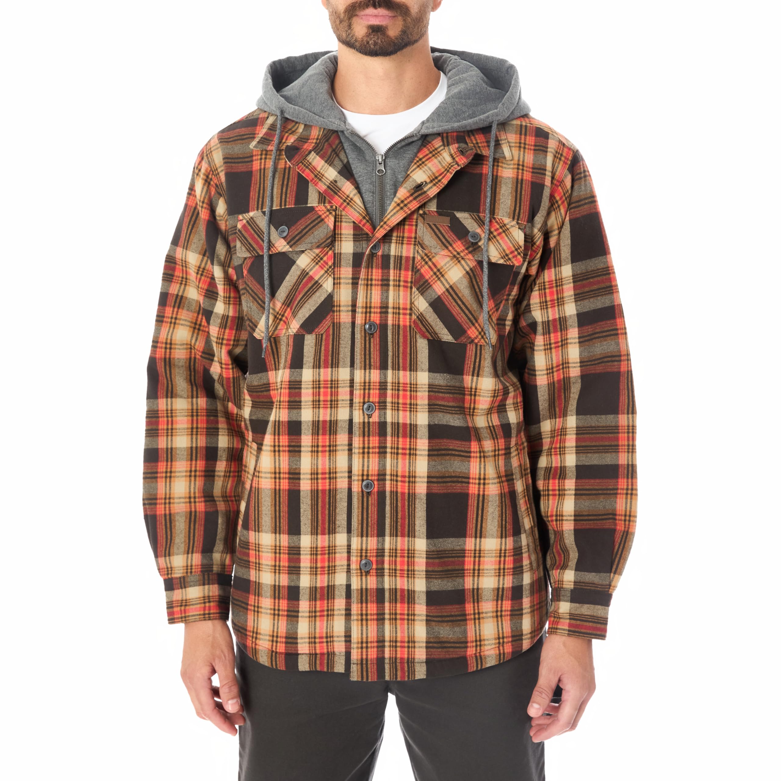 Smith's Workwear Men's Brown/Tan Sherpa-Lined Flannel Hoodie-Jacket 604