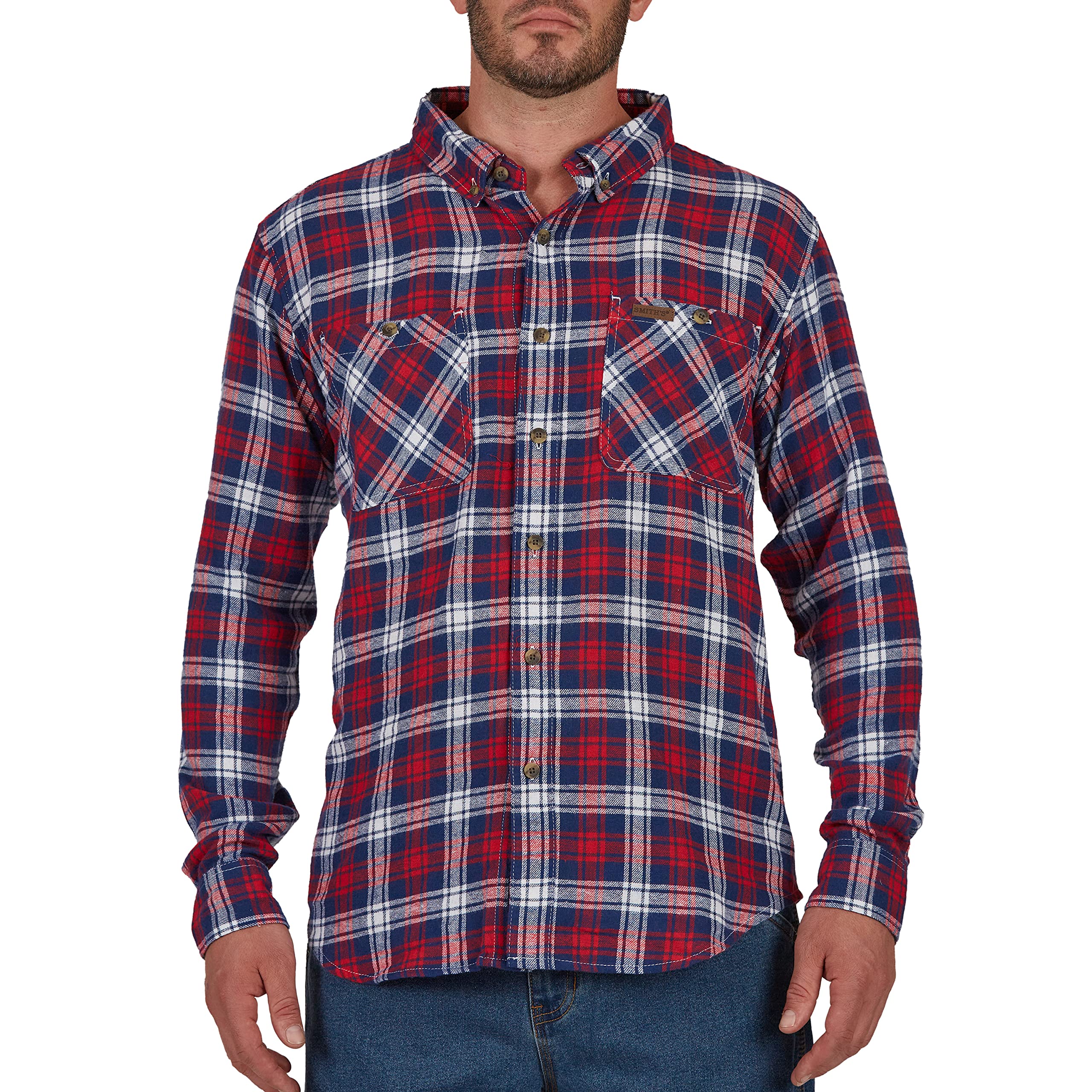 Smith's Workwear Men's Flannel Shirt with Two Pockets, Americana-198, 2XL